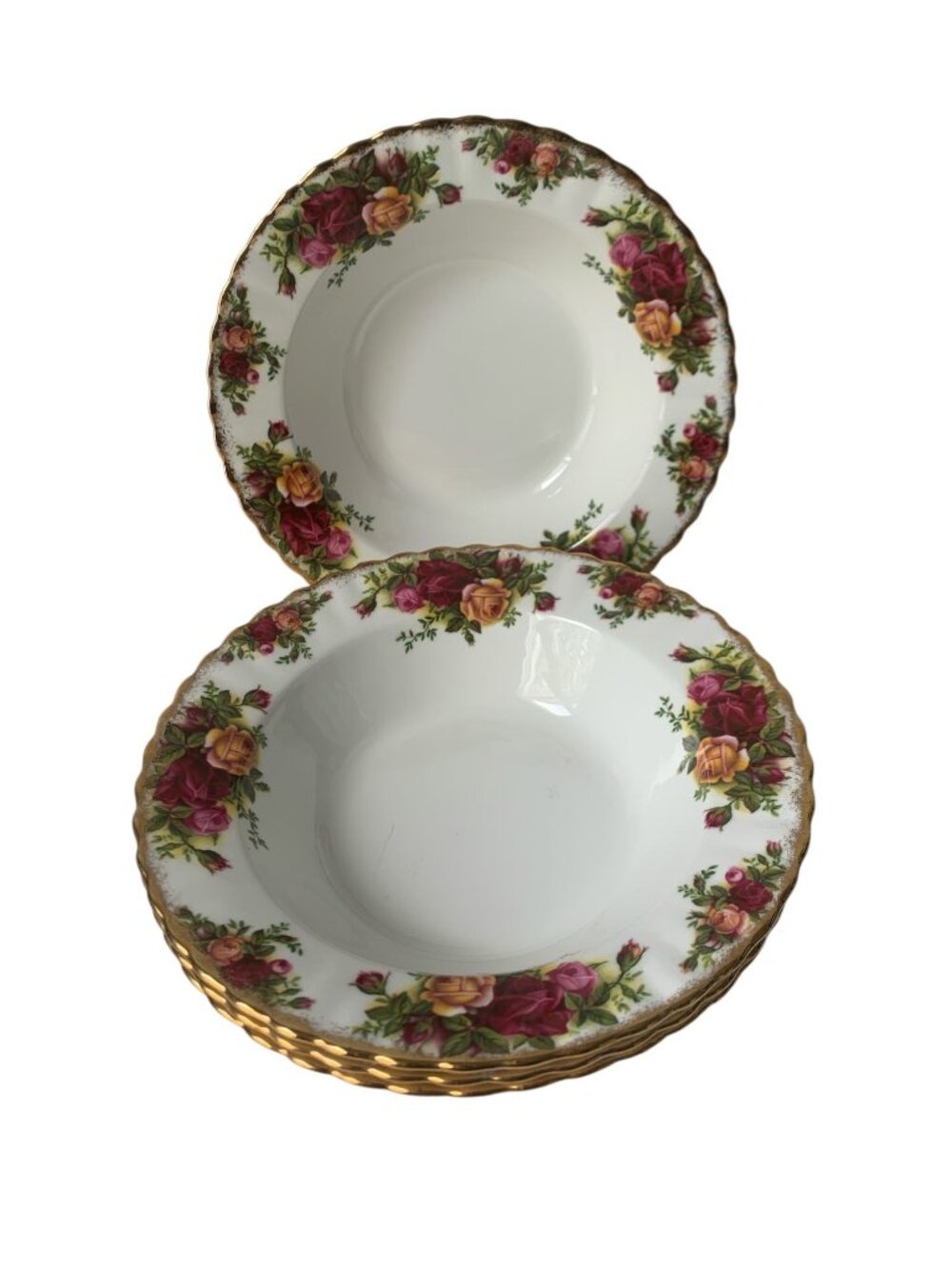 4 Vintage Royal Albert Old Country Roses Rim Soup Bowls Set